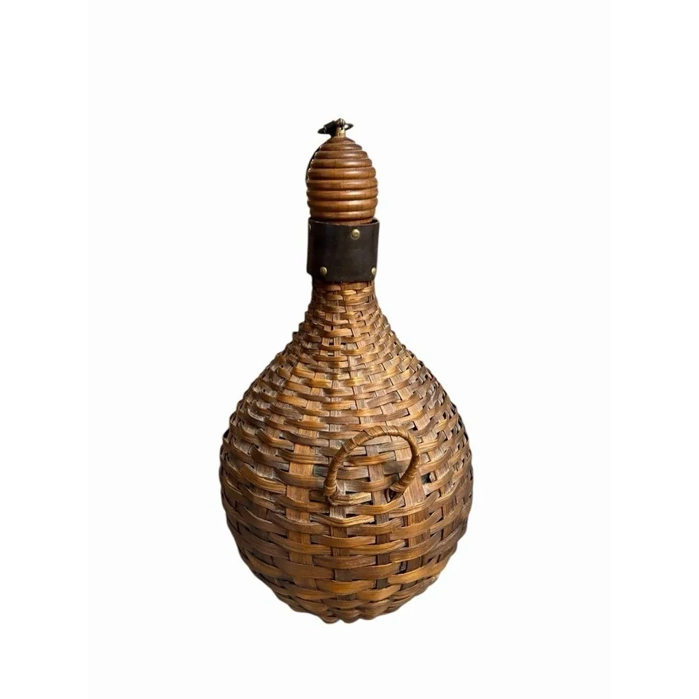 Vintage Demijohn Carboy Wine Jug Wicker Cover Green Glass Bottle Large 18
